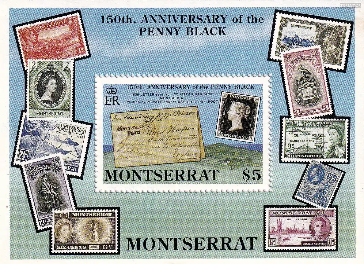 Montserrat 1990 Anniv of Penny Black. (ss/v1). MNH(**) Montserrat 1990 Anniv of Penny Black. (ss/v1). MNH(**)