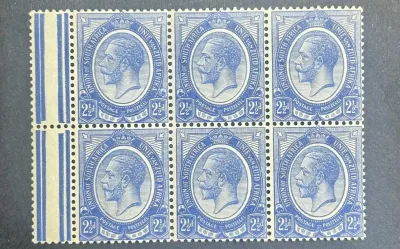 South Africa 1913 KGV Kings Head 2½d Bright Blue, interpanneau margin at left. MNH(**) South Africa 1913 KGV Kings Head 2½d Bright Blue, interpanneau margin at left. MNH(**)