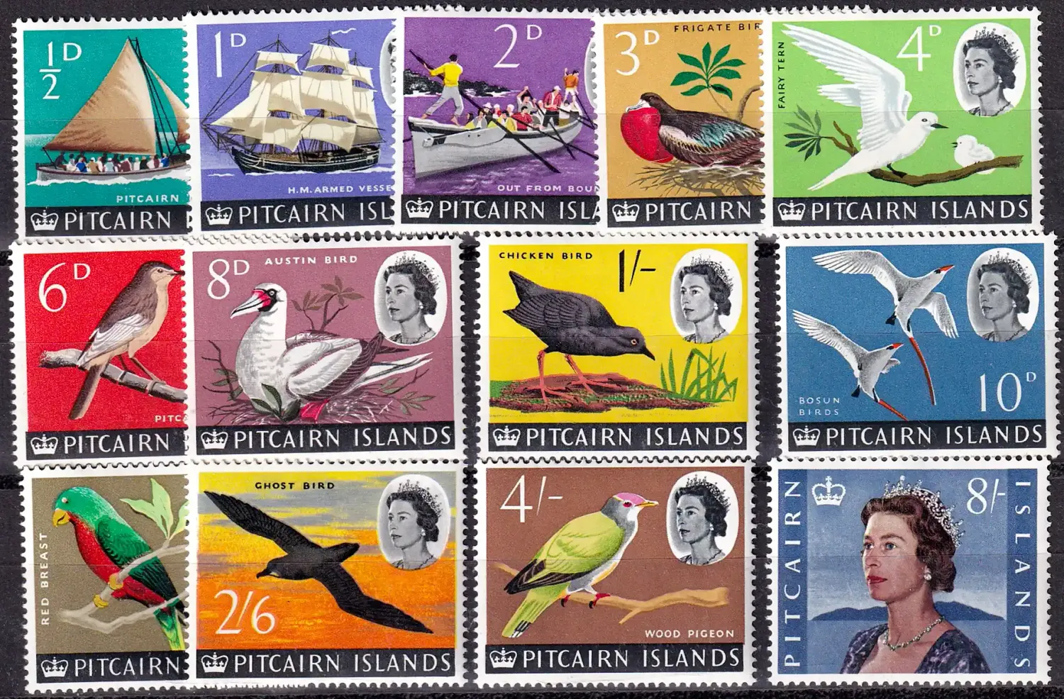 Pitcairn Islands 1964 Ships and Birds QEII. MNH Pitcairn Islands 1964 Ships and Birds QEII. MNH