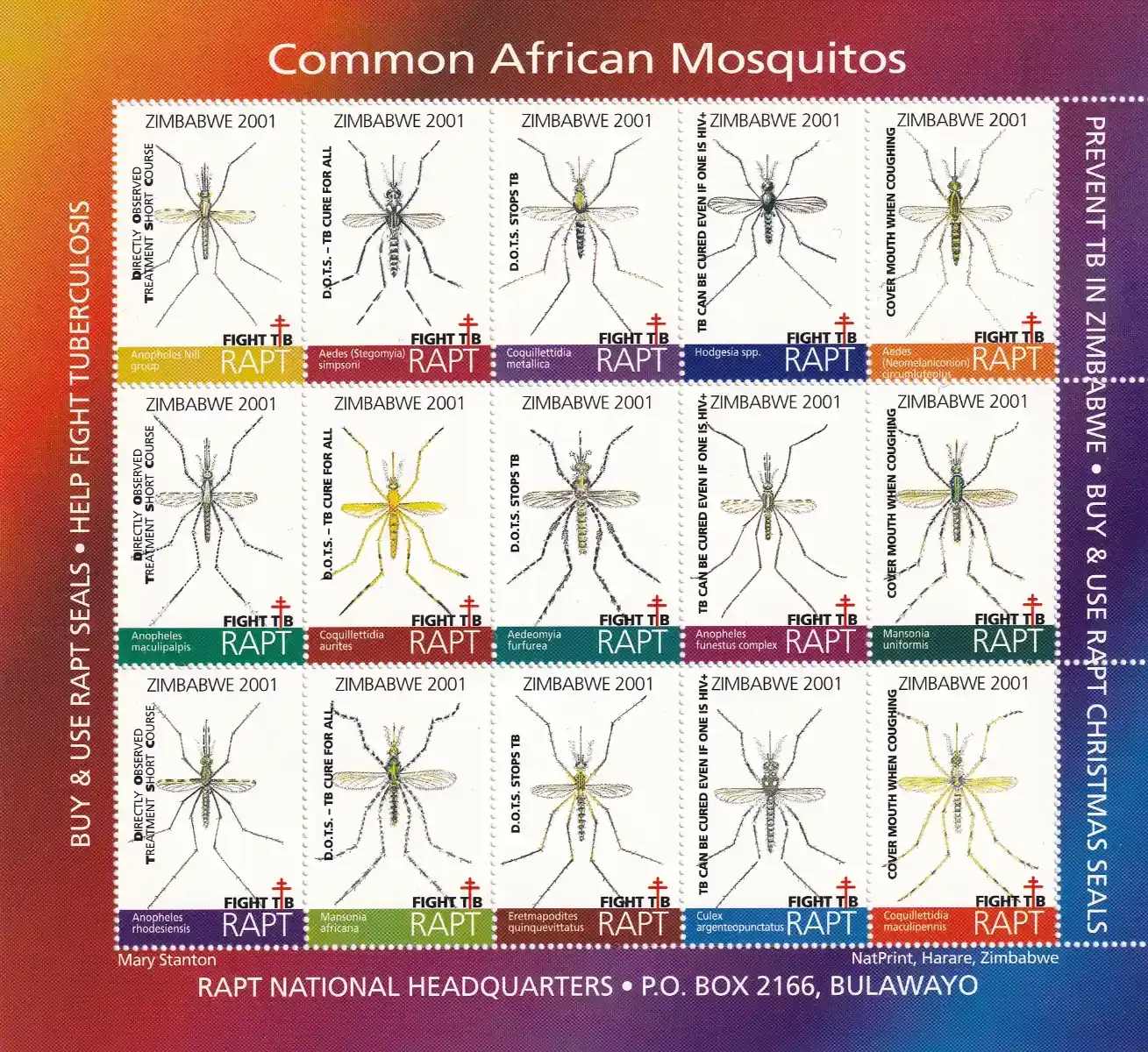 Zimbabwe 2001 RAPT "Spiders of Southern Africa". Sheet. MNH(**) Zimbabwe 2001 RAPT "Spiders of Southern Africa". Sheet. MNH(**)