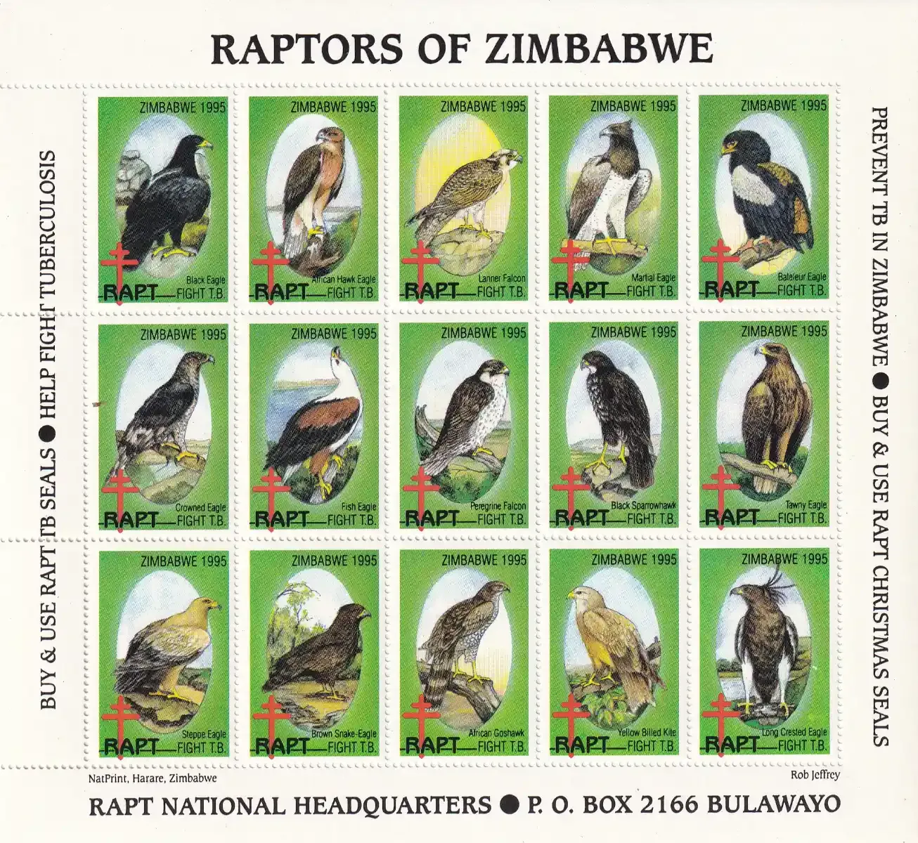 Zimbabwe 1995 RAPT "Raptors of Southern Africa", Birds Sheet. MNH(**) Zimbabwe 1995 RAPT "Raptors of Southern Africa", Birds Sheet. MNH(**)