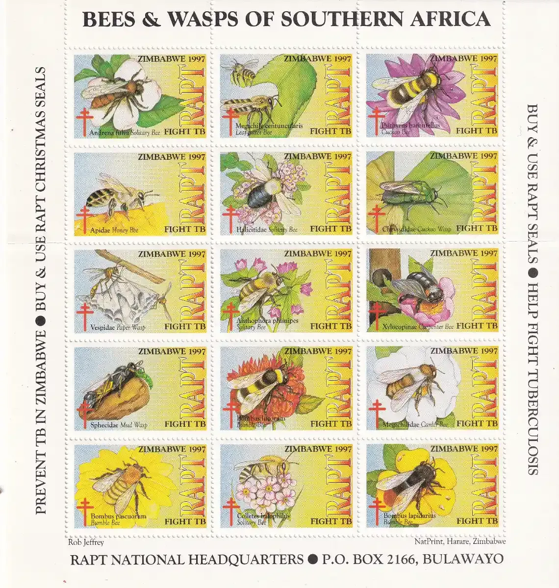 Zimbabwe 1997 RAPT "Bees & Wasps of Southern Africa", Sheet. MNH(**) Zimbabwe 1997 RAPT "Bees & Wasps of Southern Africa", Sheet. MNH(**)