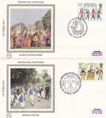 Great Britain 1981, British Folk Traditions. Set of 4 Silk Covers Great Britain 1981, British Folk Traditions. Set of 4 Silk Covers
