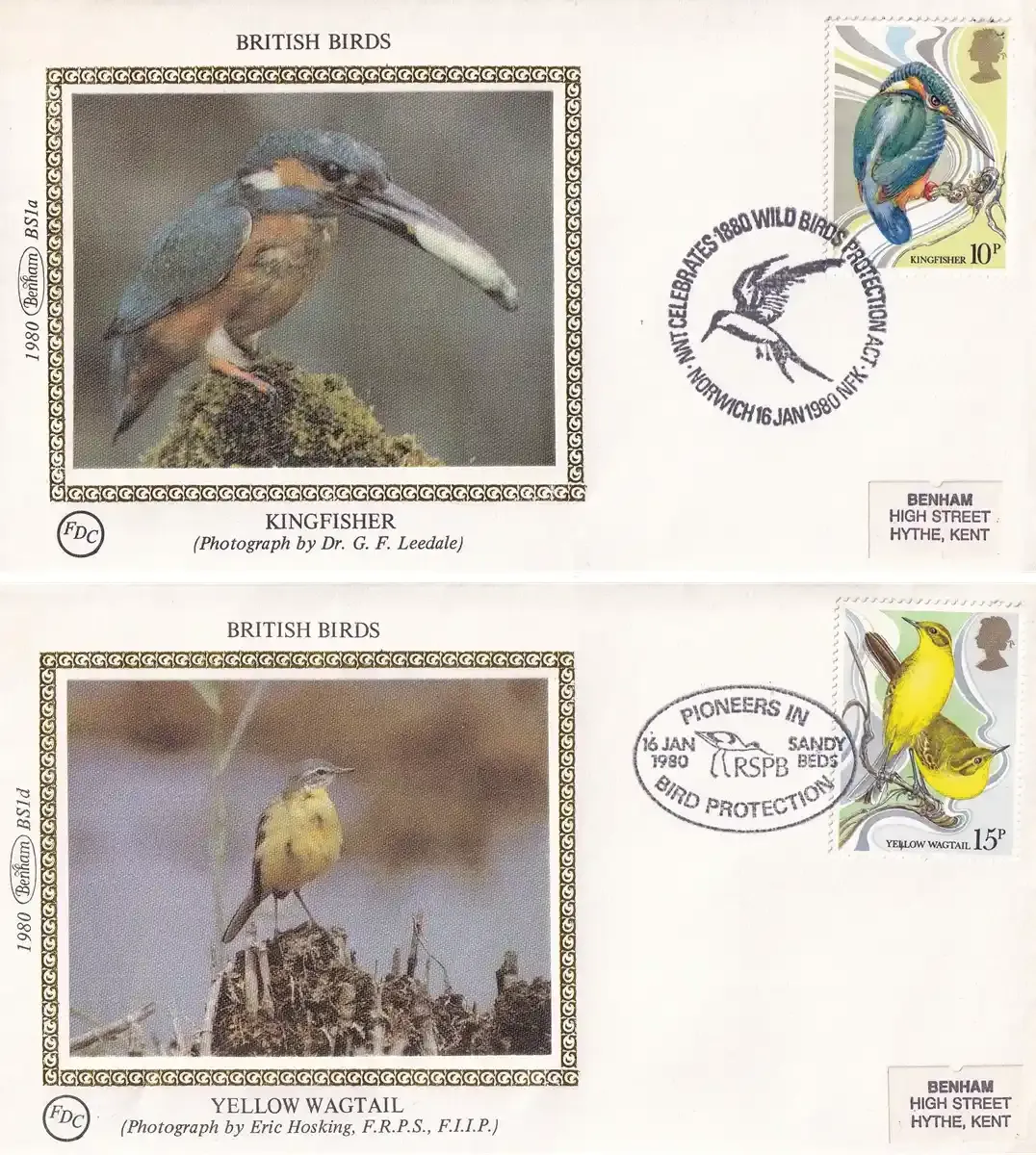 Great Britain 1980 Birds. Set of 4 Silk Covers Great Britain 1980 Birds. Set of 4 Silk Covers