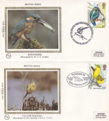 Great Britain 1980 Birds. Set of 4 Silk Covers Great Britain 1980 Birds. Set of 4 Silk Covers