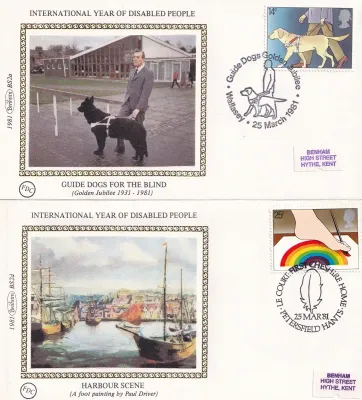 Great Britain 1981 Year of disable persons. Set of 4 Silk Covers Great Britain 1981 Year of disable persons. Set of 4 Silk Covers