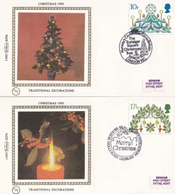 Great Britain 1980, Christmas. Set of 5 Silk Covers