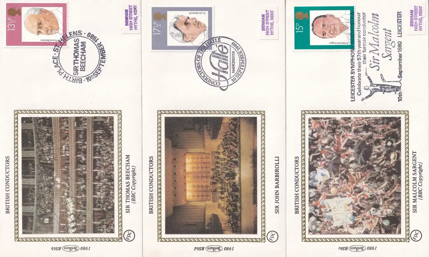 Great Britain 1980 Music Conductors. Set of 5 Silk Covers Great Britain 1980 Music Conductors. Set of 5 Silk Covers