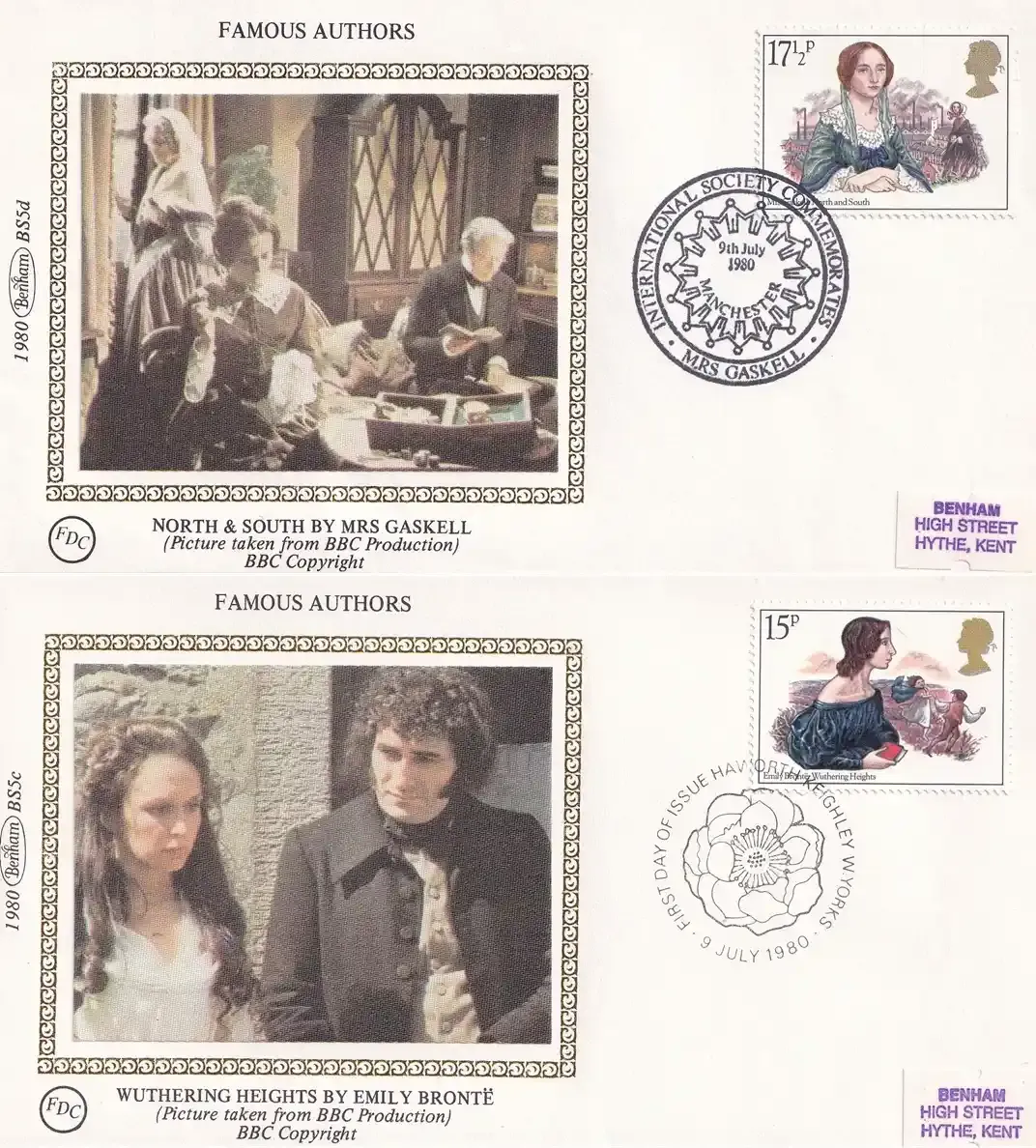 Great Britain 1980 Famous Authors. Set of 4 Silk Covers Great Britain 1980 Famous Authors. Set of 4 Silk Covers