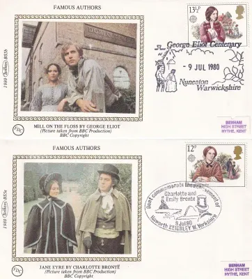 Great Britain 1980 Famous Authors. Set of 4 Silk Covers