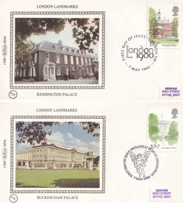 Great Britain 1980 London Landmarks. Set of 5 Silk Covers
