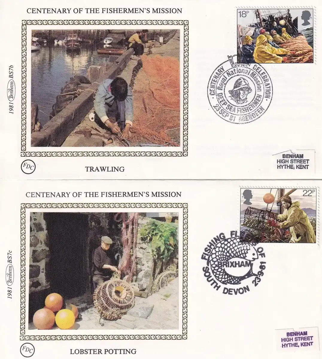 Great Britain 1981 Fishermen's Mission. Set of 4 Silk Covers Great Britain 1981 Fishermen's Mission. Set of 4 Silk Covers