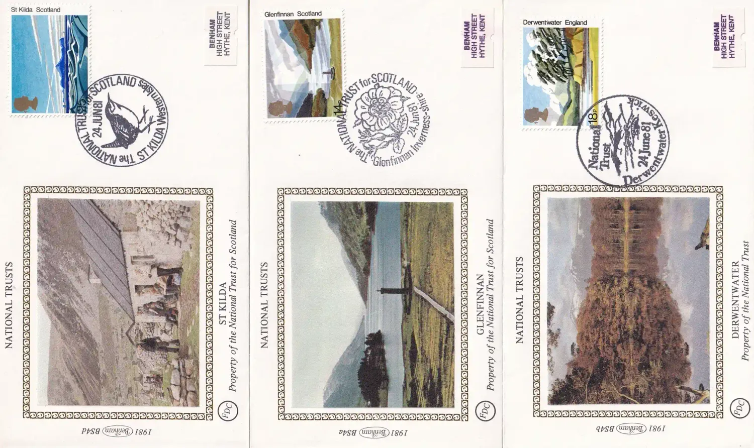 Great Britain 1981, National Trust. Set of 5 Silk Covers Great Britain 1981, National Trust. Set of 5 Silk Covers
