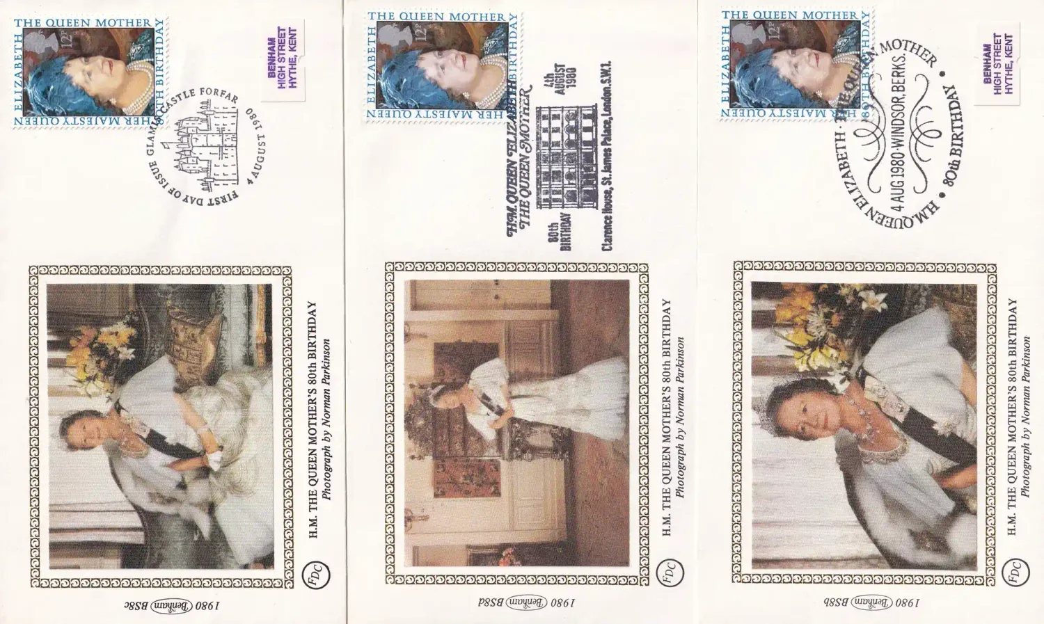 Great Britain 1980 Queen Elizabeth. Set of 4 Silk Covers Great Britain 1980 Queen Elizabeth. Set of 4 Silk Covers