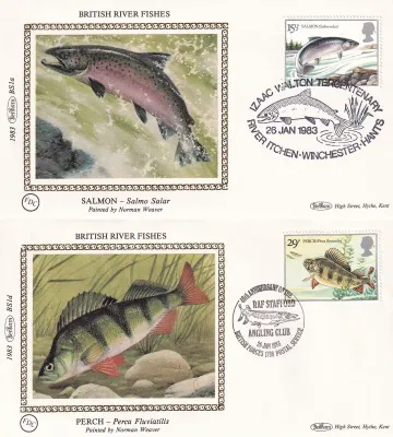 Great Britain 1983 British River Fishes. Set of 4 Silk Covers