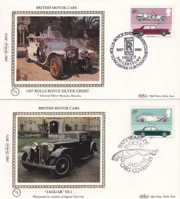 Great Britain 1982 British Motor Cars, Automibles. Set of 4 Silk Covers Great Britain 1982 British Motor Cars, Automibles. Set of 4 Silk Covers