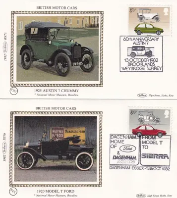 Great Britain 1982 British Motor Cars, Automibles. Set of 4 Silk Covers