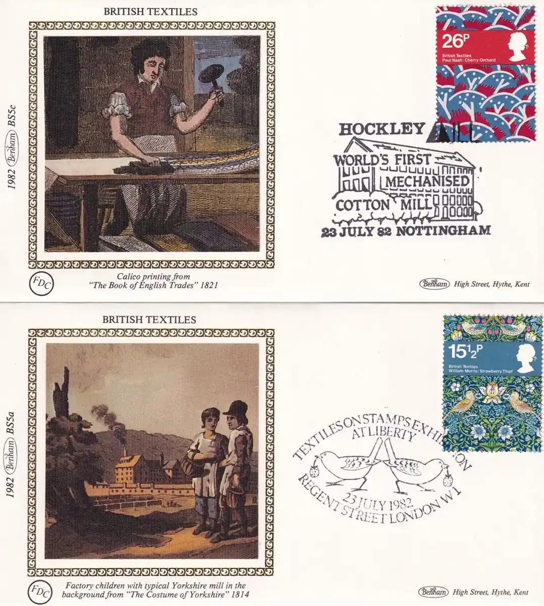 Great Britain 1982 Textiles. Set of 4 Silk Covers Great Britain 1982 Textiles. Set of 4 Silk Covers