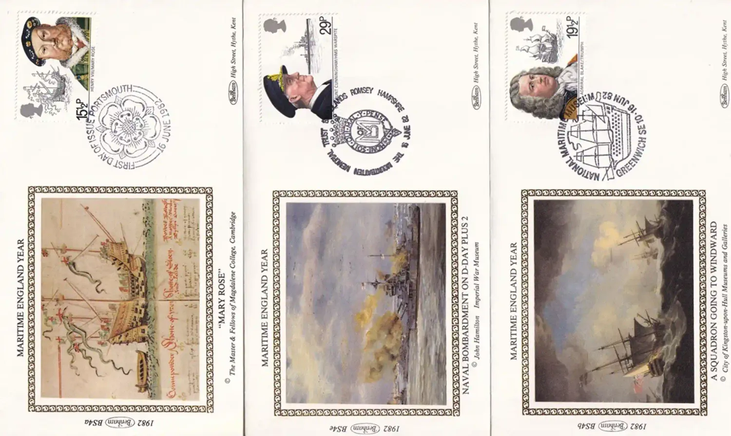 Great Britain 1982 Maritime, Ships. Set of 5 Silk Covers Great Britain 1982 Maritime, Ships. Set of 5 Silk Covers