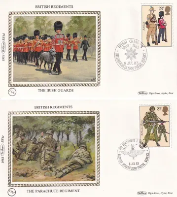 Great Britain 1983 British Military Regiments. Set of 5 Silk Covers