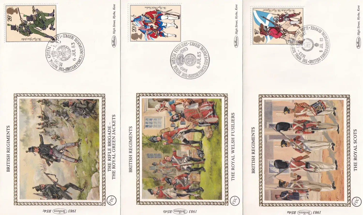 Great Britain 1983 British Military Regiments. Set of 5 Silk Covers Great Britain 1983 British Military Regiments. Set of 5 Silk Covers