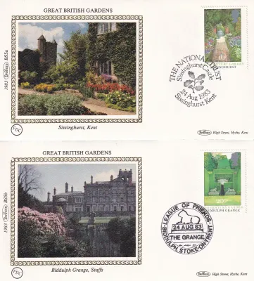 Great Britain 1983 British Gardens. Set of 4 Silk Covers Great Britain 1983 British Gardens. Set of 4 Silk Covers
