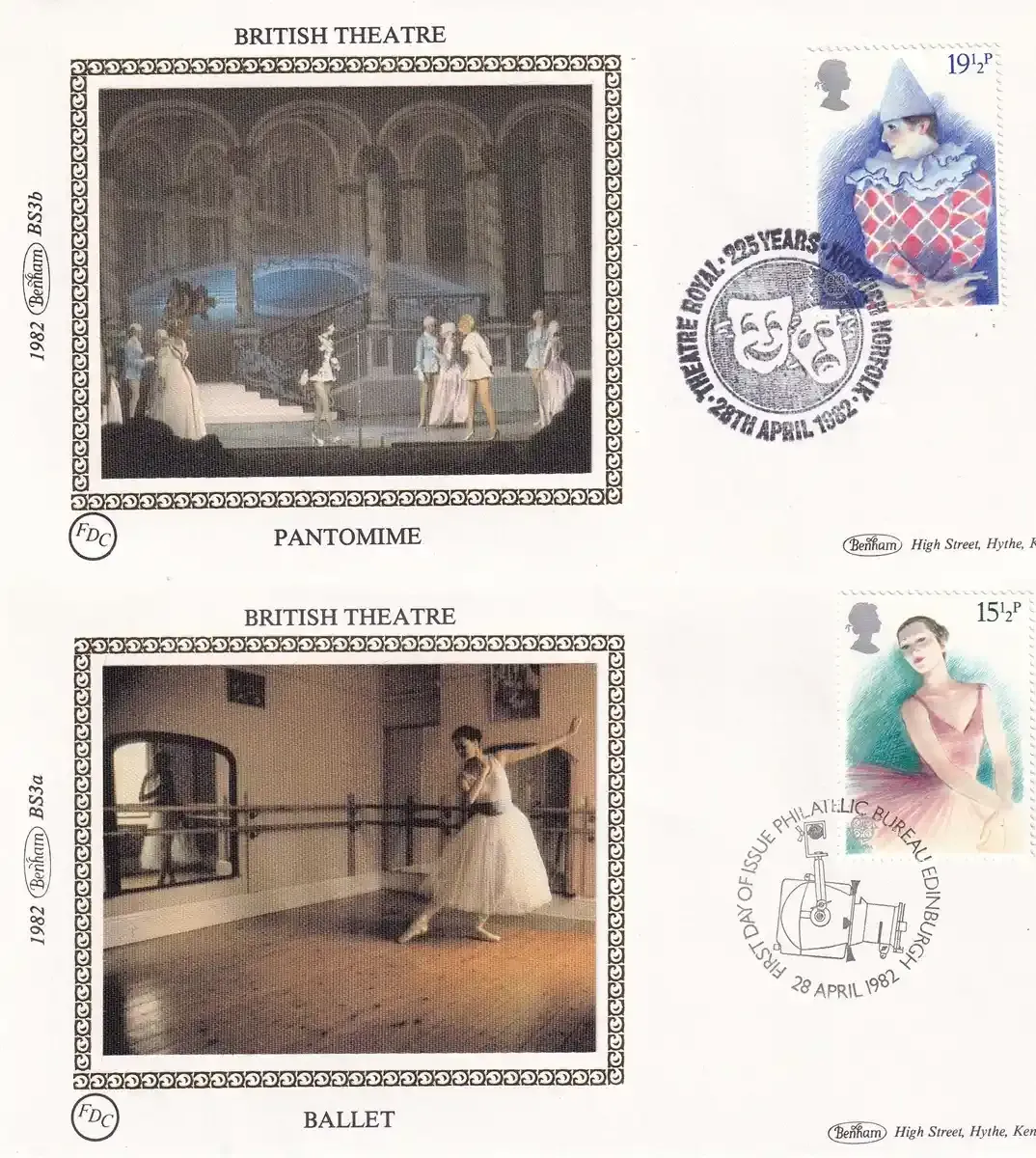 Great Britain 1982 British Theatre. Set of 4 Silk Covers Great Britain 1982 British Theatre. Set of 4 Silk Covers