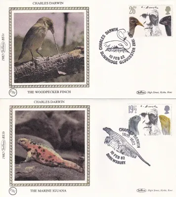 Great Britain 1982 Charles Darwin. Set of 4 Silk Covers