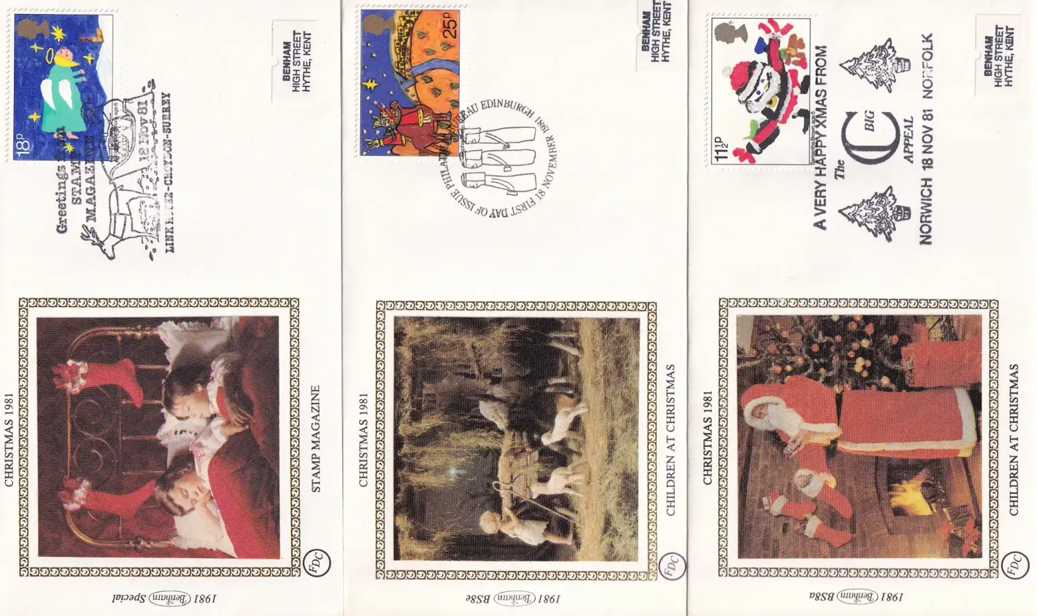 Great Britain 1981 Christmas. Set of 4 Silk Covers Great Britain 1981 Christmas. Set of 4 Silk Covers
