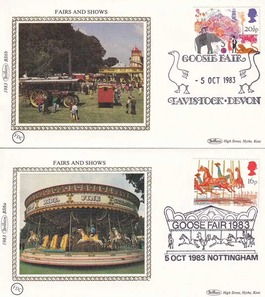 Great Britain 1983 Fairs and Shows. Set of 4 Silk Covers
