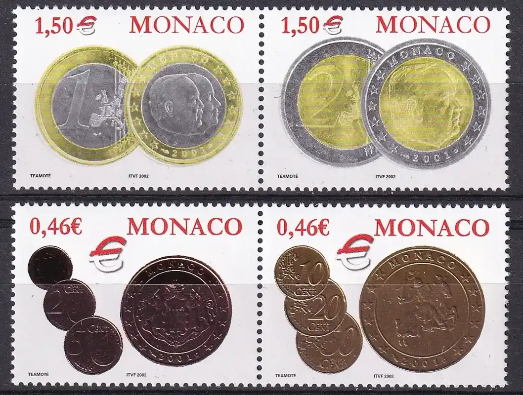 Monaco 2002 Introduction of the Euro - Coins-MNH(**)