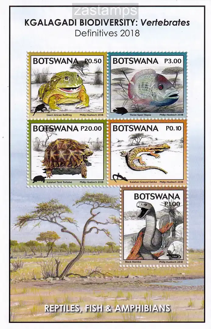 Botswana 2018 Kgalagadi Biodiversity - Vertebrates: Reptiles, Fish. (ss/v5). MNH Botswana 2018 Kgalagadi Biodiversity - Vertebrates: Reptiles, Fish. (ss/v5). MNH