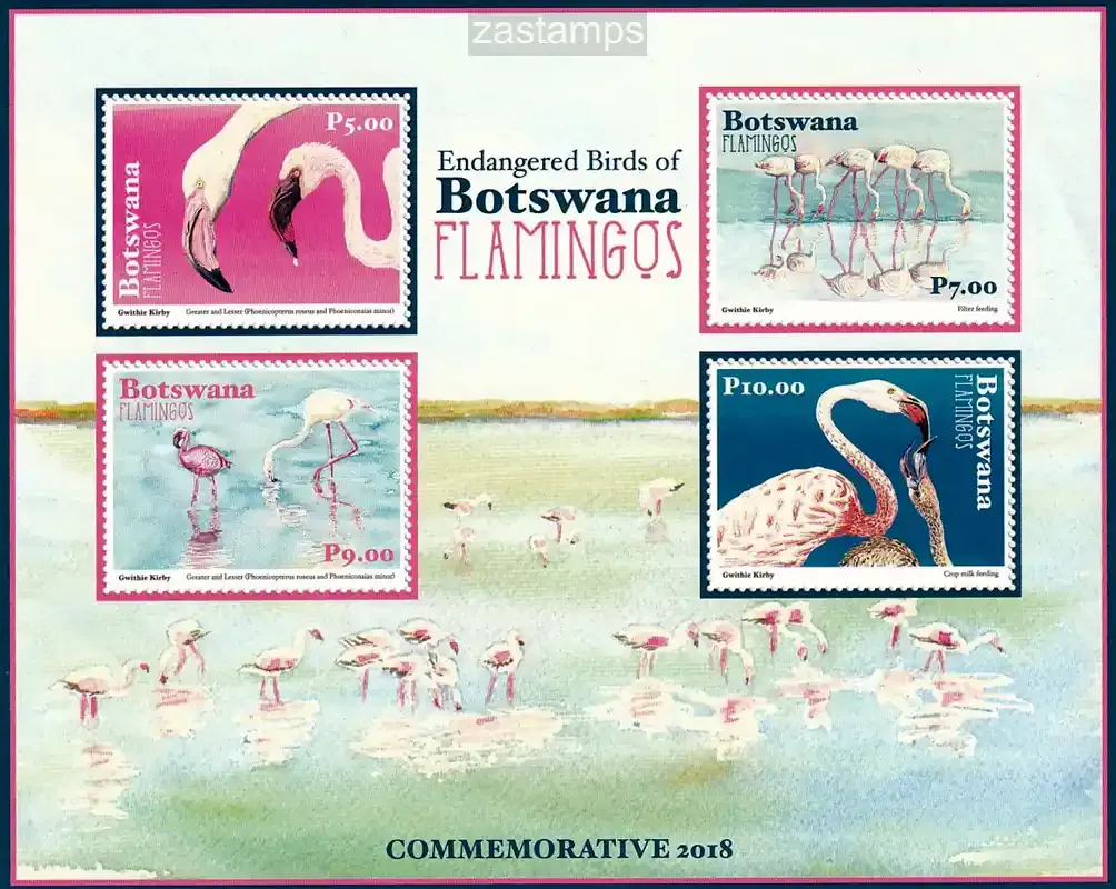 Botswana 2018 Endangered Birds of Botswana - Flamingos. (ss/v4). MNH Botswana 2018 Endangered Birds of Botswana - Flamingos. (ss/v4). MNH
