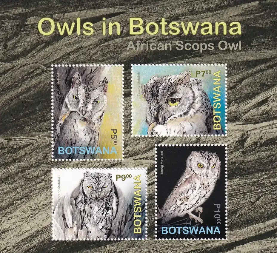 Botswana 2020 Birds in Botswana - African Scops Owl. (ss/v4) MNH(**) Botswana 2020 Birds in Botswana - African Scops Owl. (ss/v4) MNH(**)