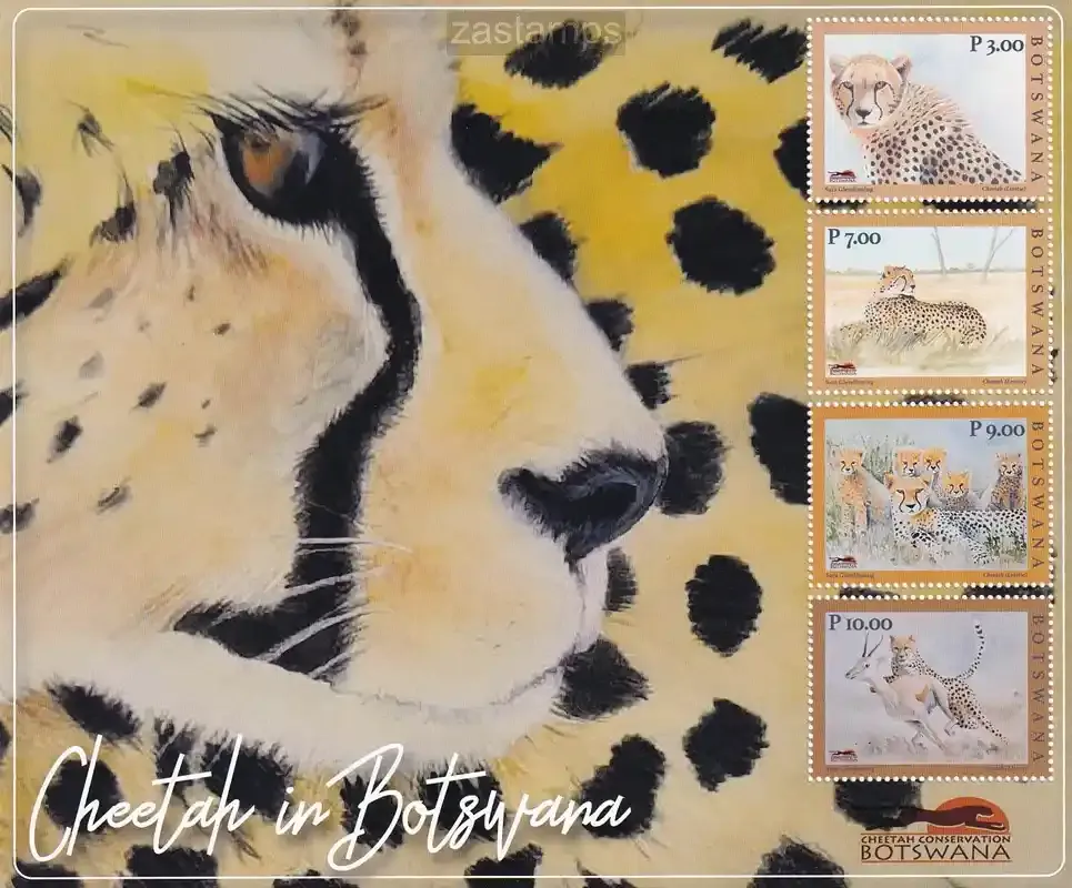 Botswana 2021 Fauna - Cheetahs of Botswana. (ss/v4) MNH(**) Botswana 2021 Fauna - Cheetahs of Botswana. (ss/v4) MNH(**)