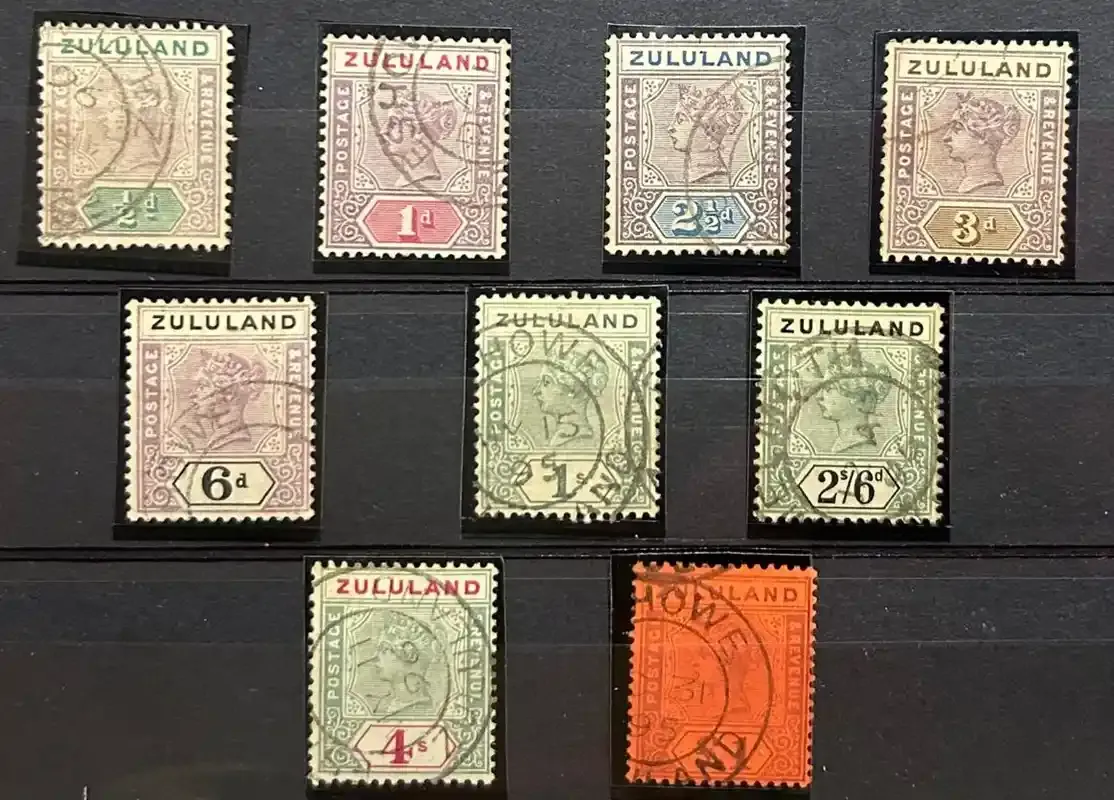 Zululand 1894 -1896 Queen Victoria. Set up to £1. Very Fine, used. Zululand 1894 -1896 Queen Victoria. Set up to £1. Very Fine, used.