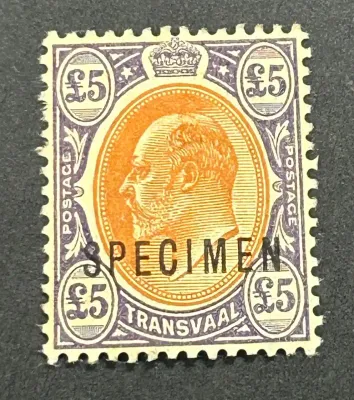 Transvaal 1903 King Edward VII £5 "Specimen". SG259 Transvaal 1903 King Edward VII £5 "Specimen". SG259