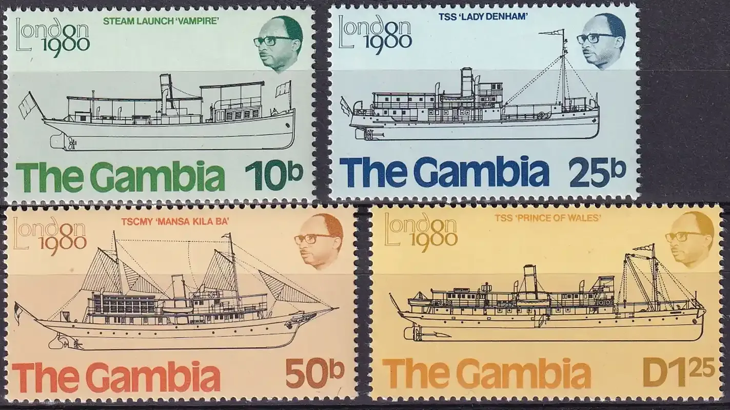Gambia 1980 International Stamp Exhibition "London 1980" - London, England - Riverboats-MNH(**) Gambia 1980 International Stamp Exhibition "London 1980" - London, England - Riverboats-MNH(**)