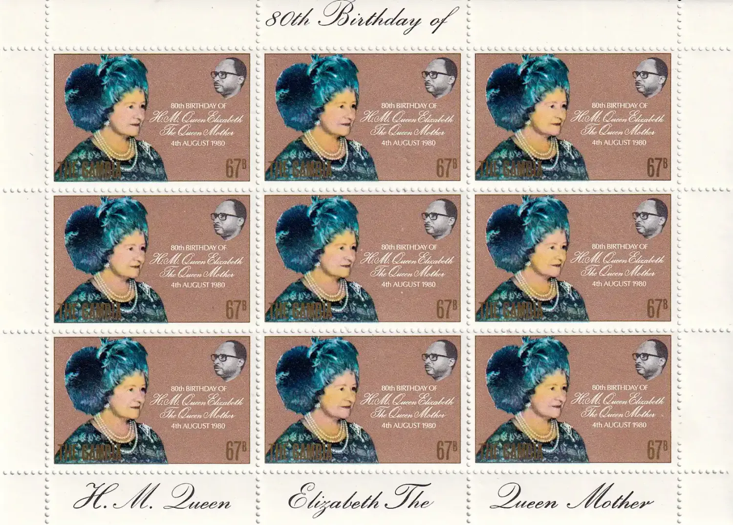 Gambia 1980 The 80th Anniversary of the Birth of Queen Elizabeth the Queen Mother (ss/9v)-MNH(**) Gambia 1980 The 80th Anniversary of the Birth of Queen Elizabeth the Queen Mother (ss/9v)-MNH(**)