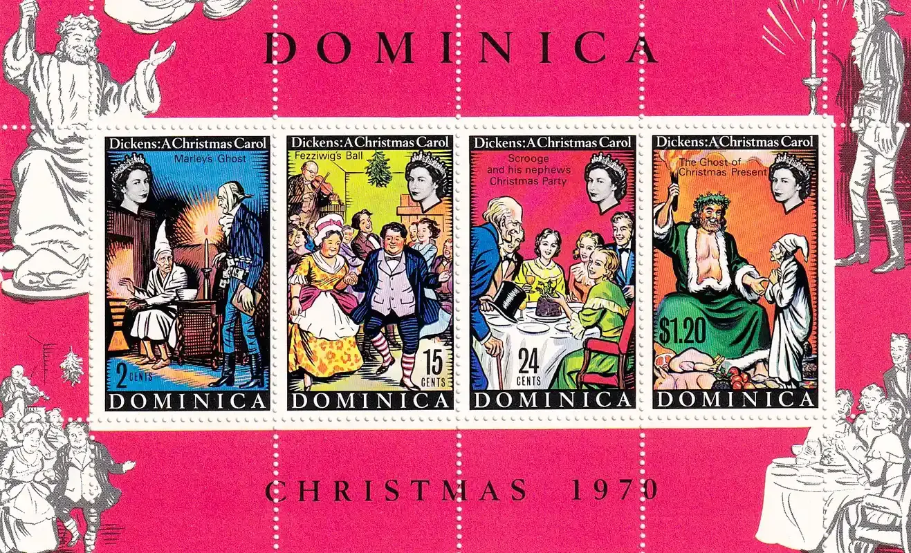 Dominica 1970 Christmas and the 100th Anniv of the Death of Charles Dickens (ss/v4)-MNH(**) Dominica 1970 Christmas and the 100th Anniv of the Death of Charles Dickens (ss/v4)-MNH(**)