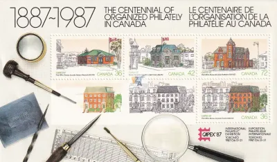 Canada 1987 "Capex '87" Int Stamp Exhibition, Toronto - Post Offices - Inscription Light Green-MNH(**) Canada 1987 "Capex '87" Int Stamp Exhibition, Toronto - Post Offices - Inscription Light Green-MNH(**)