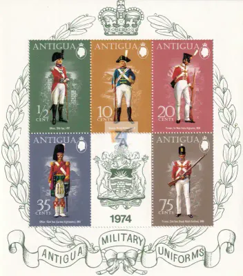 Antigua 1974 Military Uniforms (ss/v5). MNH(**) Antigua 1974 Military Uniforms (ss/v5). MNH(**)