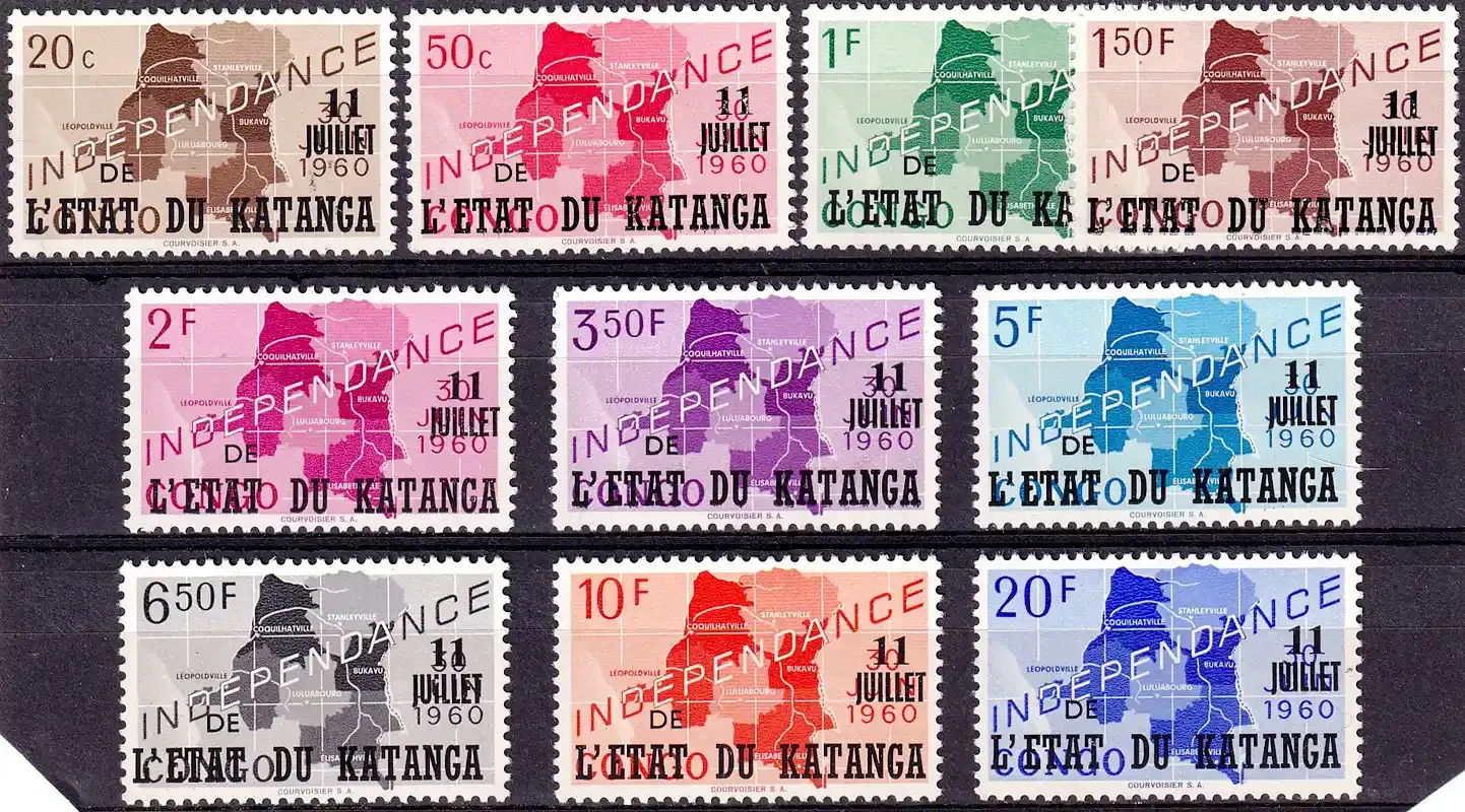 Katanga 1960 Congo Postage Stamps Overprinted "DE L'ETAT DU KATANGA - 11 - JUILET". MNH(**) Katanga 1960 Congo Postage Stamps Overprinted "DE L'ETAT DU KATANGA - 11 - JUILET". MNH(**)