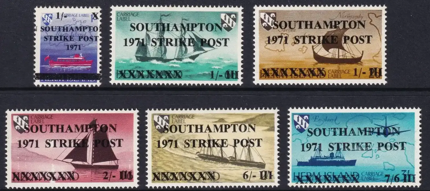 Herm Island Locals "Southampton 1971 Strike Post" Set of 6. MNH(**)