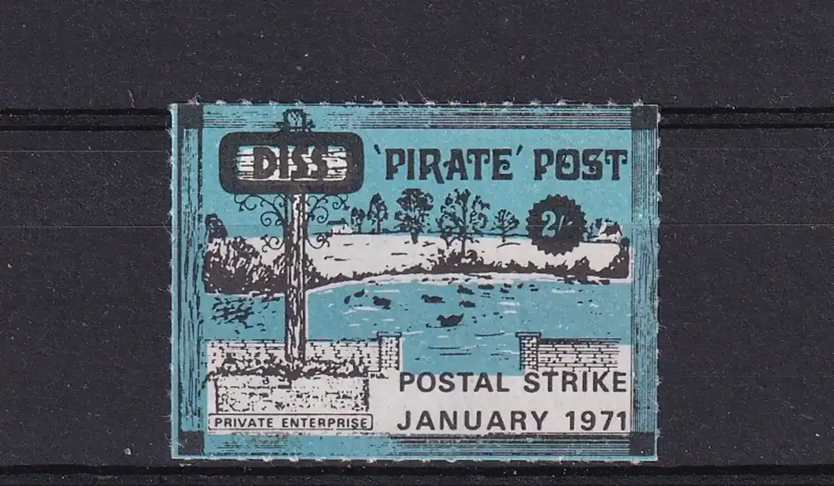 Diss, Norfolk, 1971. The "1971 United Kingdom postal strike". 2/- stamp. MNH (**) Diss, Norfolk, 1971. The "1971 United Kingdom postal strike". 2/- stamp. MNH (**)