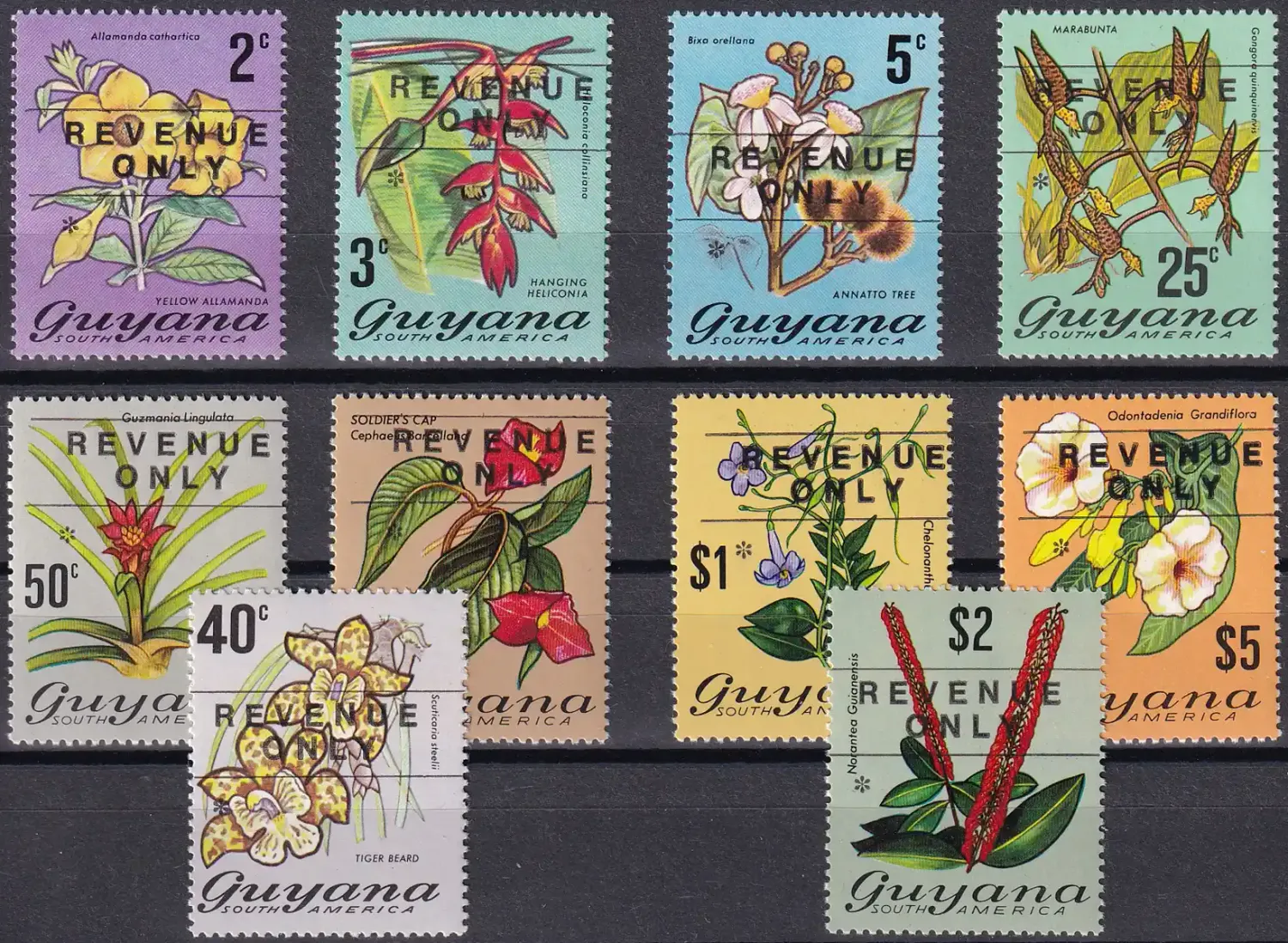 Guyana 1975 Flowering Plants - Overprinted REVENUE ONLY. MNH(**) Guyana 1975 Flowering Plants - Overprinted REVENUE ONLY. MNH(**)