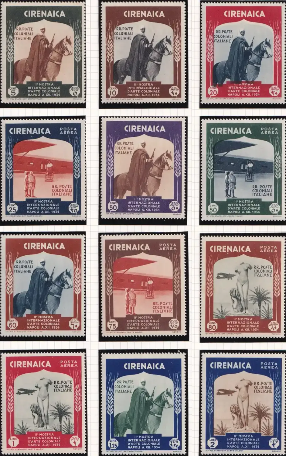 Italian Cirenaica 1934 The 2nd International Colonial Exhibition - Cirenaica Warrior on Horse - SG114-125. MNH (**) Italian Cirenaica 1934 The 2nd International Colonial Exhibition - Cirenaica Warrior on Horse - SG114-125. MNH (**)