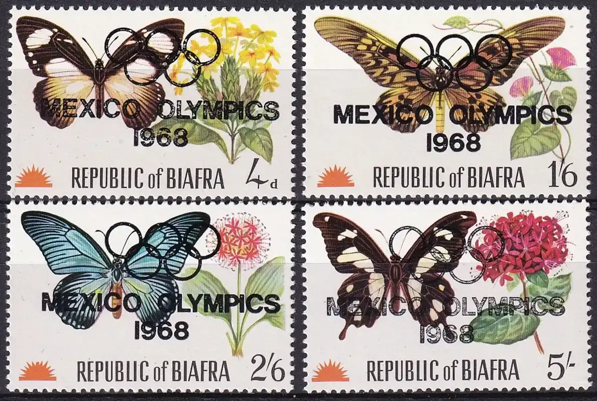 Biafra 1968 Butterflies & Plants. 1968. Overprinted "MEXICO OLYMPICS 1968" MNH(**) Biafra 1968 Butterflies & Plants. 1968. Overprinted "MEXICO OLYMPICS 1968" MNH(**)