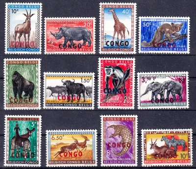 Congo 1960 Belgian Congo Postage Stamps Overprinted "CONGO" - Wild Animals Issue of 1959. MNH (**) Congo 1960 Belgian Congo Postage Stamps Overprinted "CONGO" - Wild Animals Issue of 1959. MNH (**)