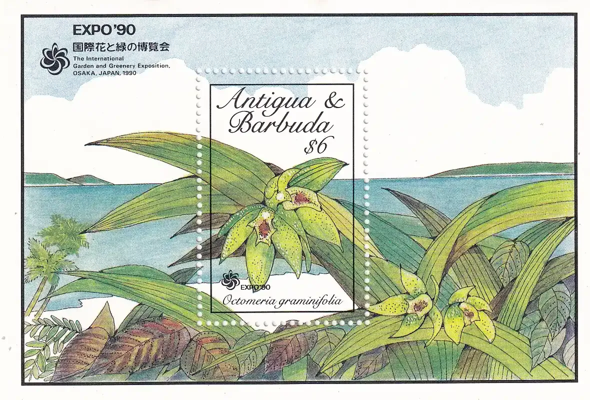 Antigua &amp; Barbuda 1990 Int Gardens and Greenery Exhibition "EXPO '90" - Osaka, Japan - Orchids (SS/v1). MNH(**)